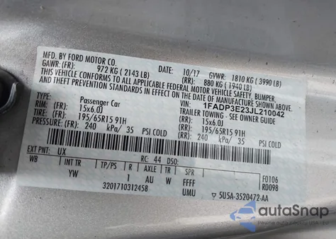 2018 Ford Focus S from USA, damaged, VIN 1FADP3E23JL210042